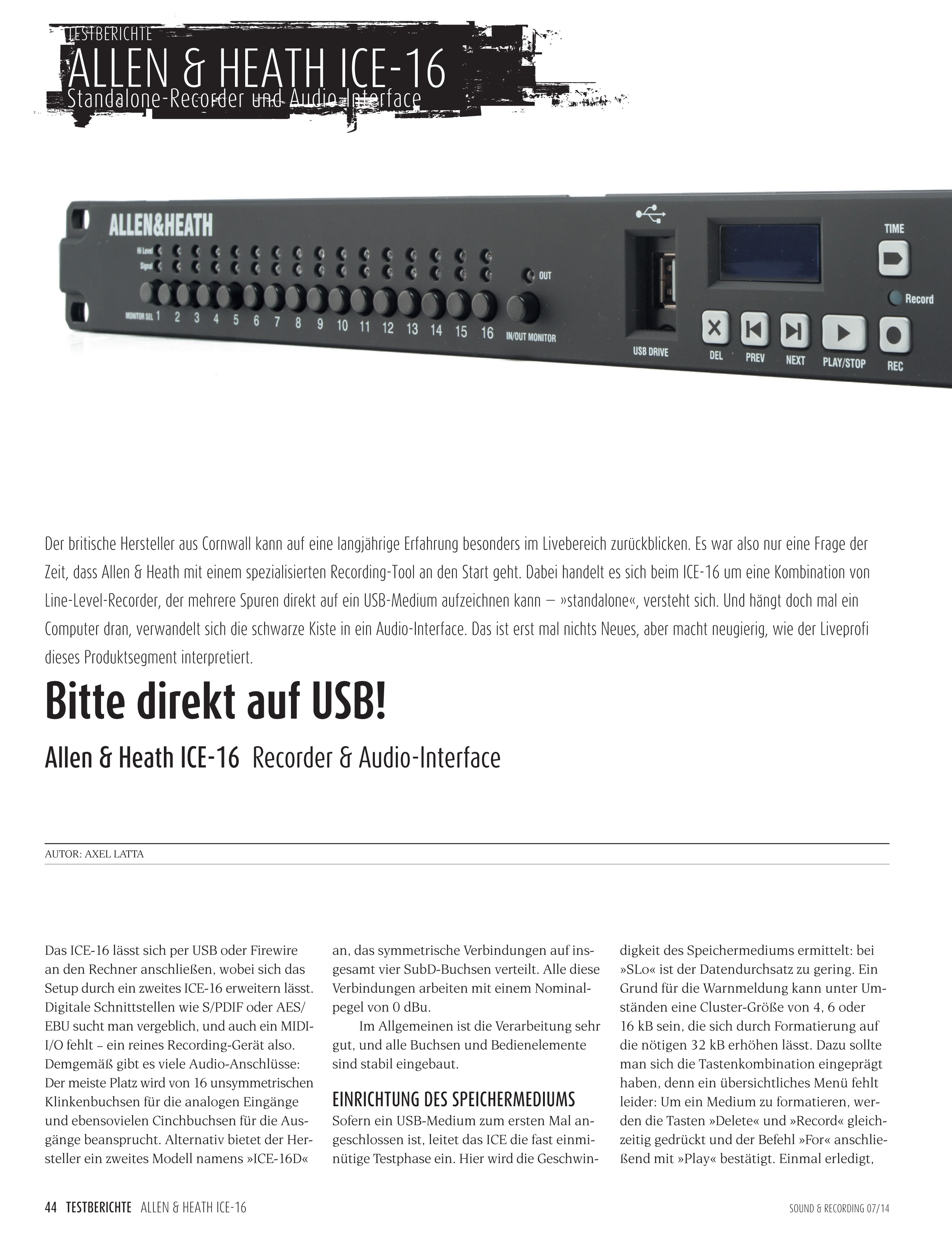 Produkt: Allen & Heath ICE-16 Recorder & Audio-Interface