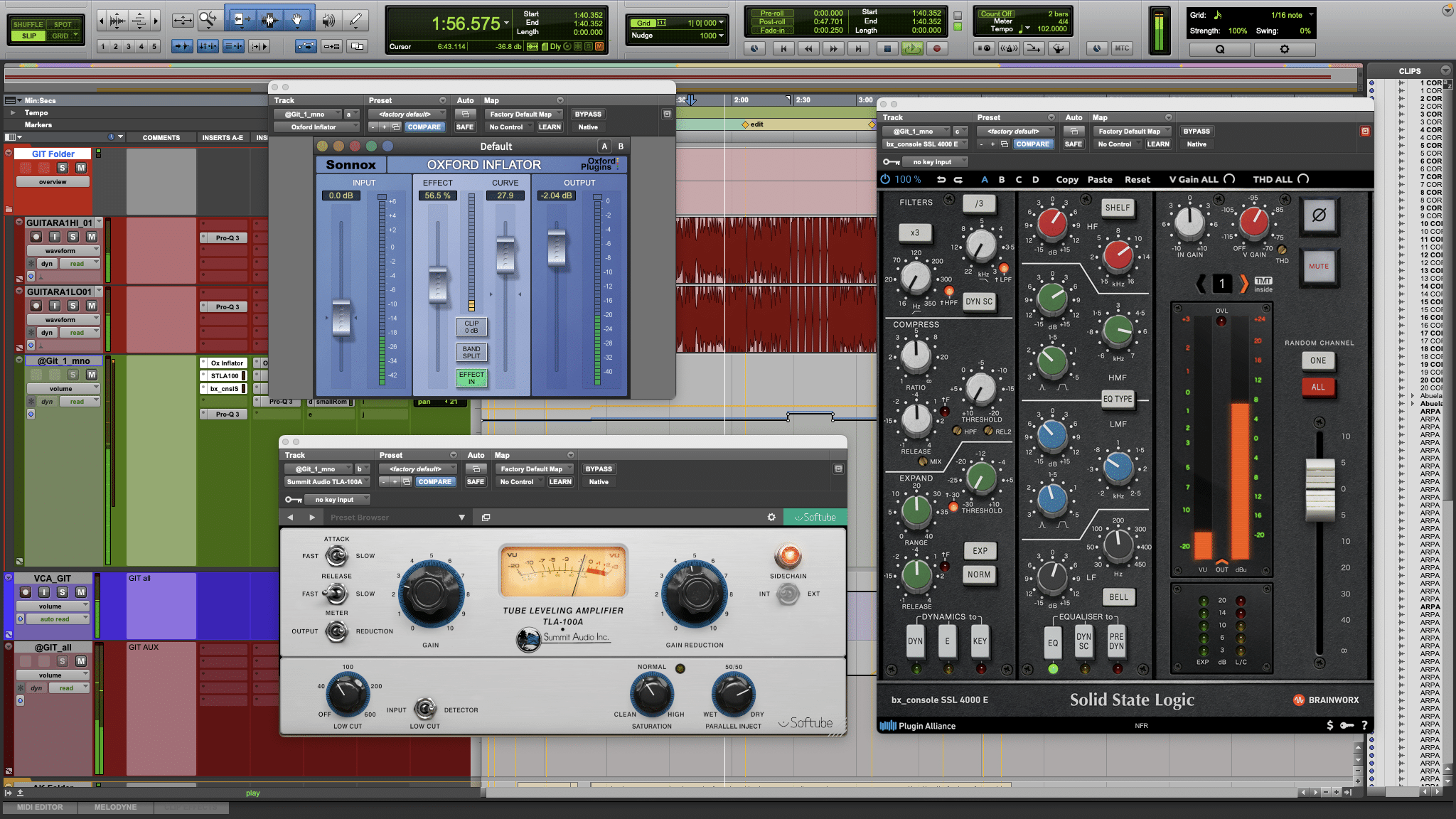 Diese drei Plug-ins wurden eigesetzt, um den analogen Klang des SSL EQs im Computer nachzubauen: Der Sonnox Inflator und Softube Summit Audio TLA-100A brachten die Sättigung und Farbe, und der Alliance SSL 4000E Channel die entsprechende EQ-Kurve.