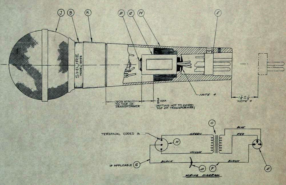 Ein Faximile der originalen Konstruktionszeichnung des Shure SM 58