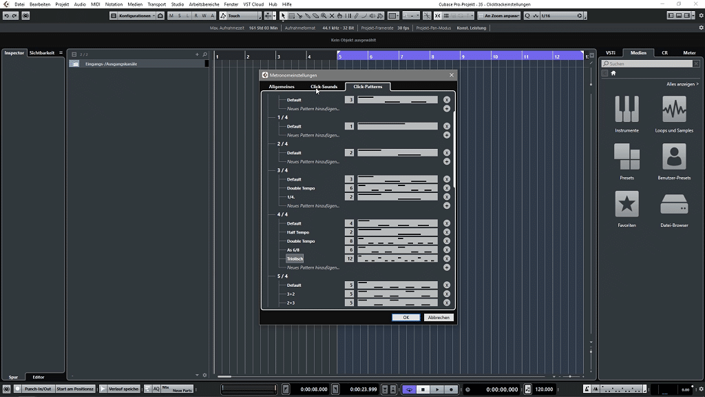 S&R Cubase Tipps - 35 Clicktrackeinstellungen - Screenshot