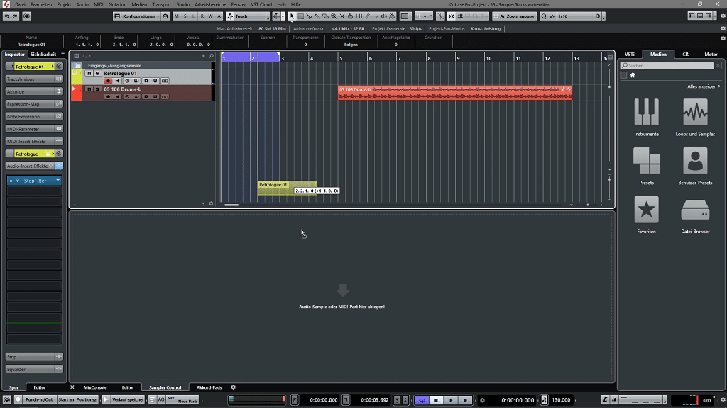 S&R Cubase Tipps - 36 Sampler Track per Drag & Drop - Screenshot