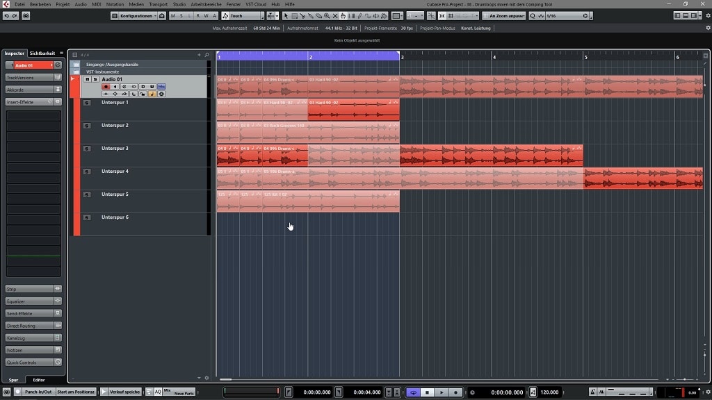 S&R Cubase Tipps - 38 Drumloops mixen per Comping Tool - Screenshot