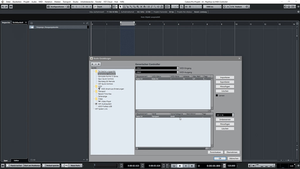 Cubase Tutorial Play/Stop via MIDIController SOUND & RECORDING