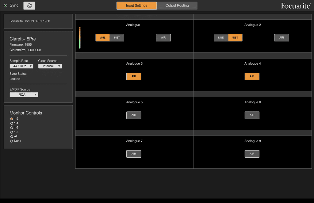 FocusriteControlSettingsInputs